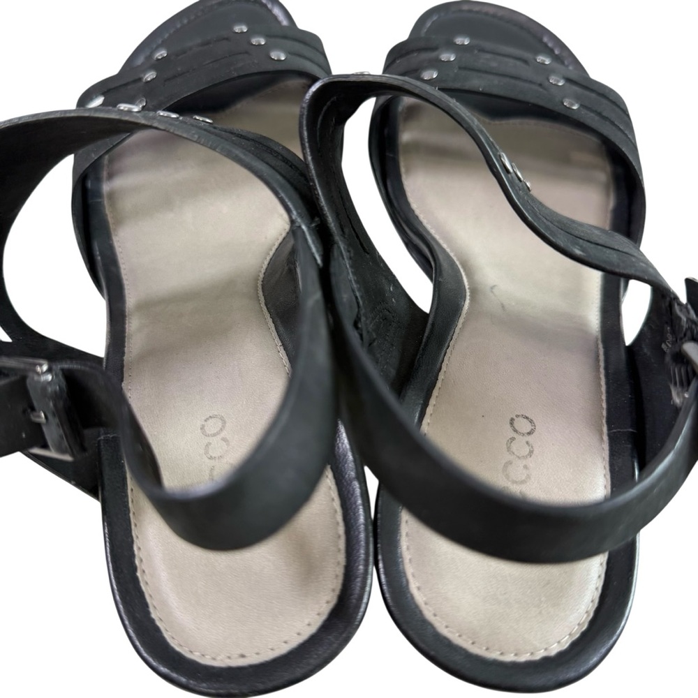 Ecco Touch 45 Strappy Black Leather Wedge Sandals Size 38/ US 7-7.5 - Picture 10 of 16